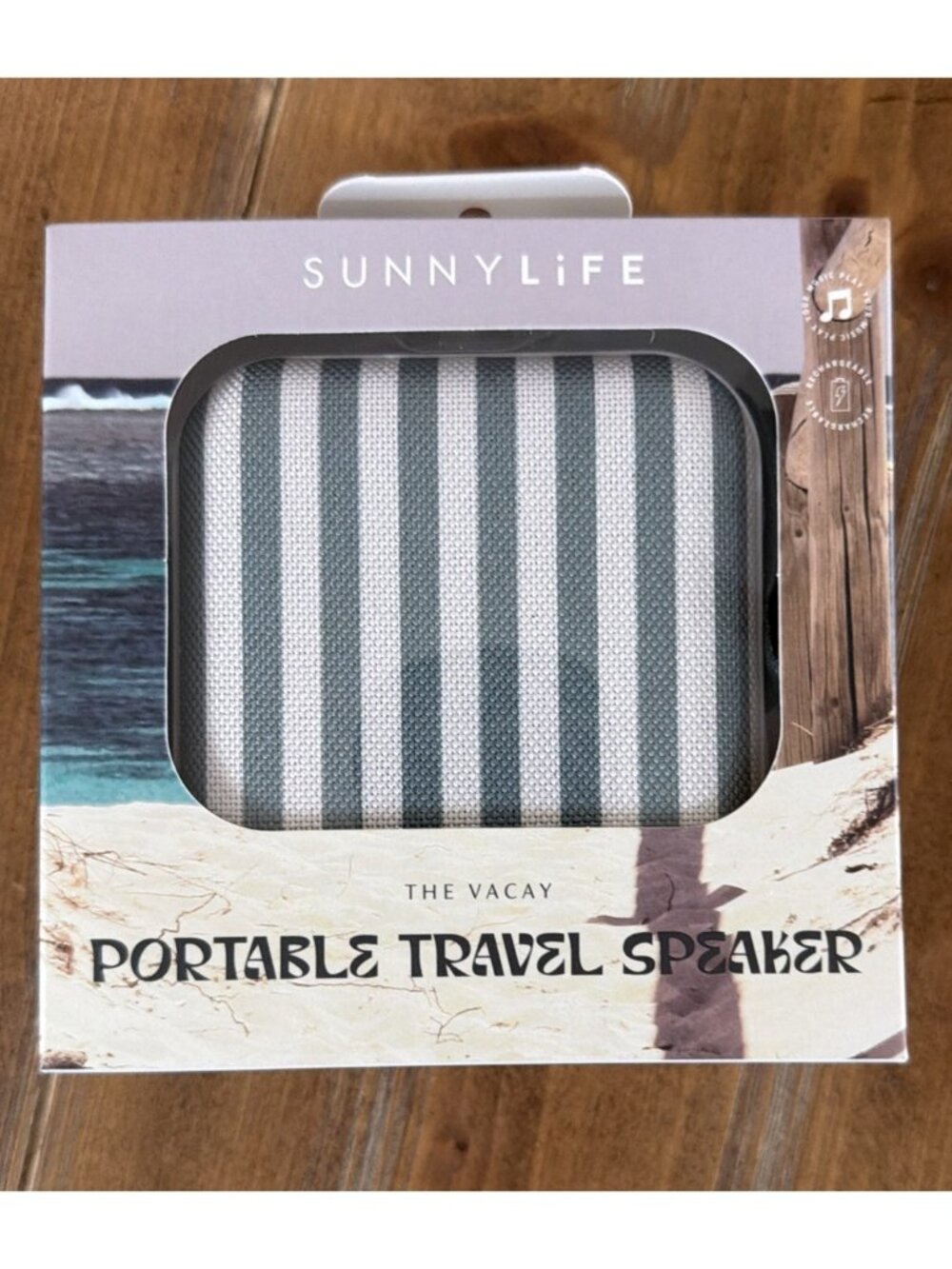 Sunny Life The Vacay Portable Travel Speaker- Green/ White Stripes New In Box.